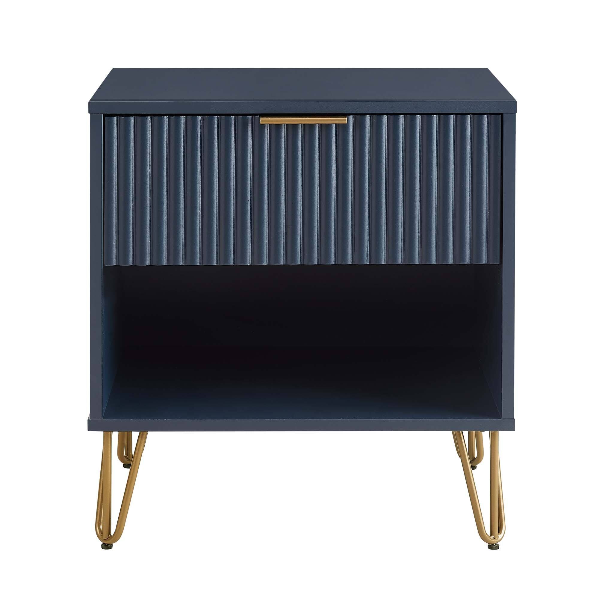 Manhattan Comfort - Dumbo Modern 20" Fluted Nightstand - Midnight Blue
