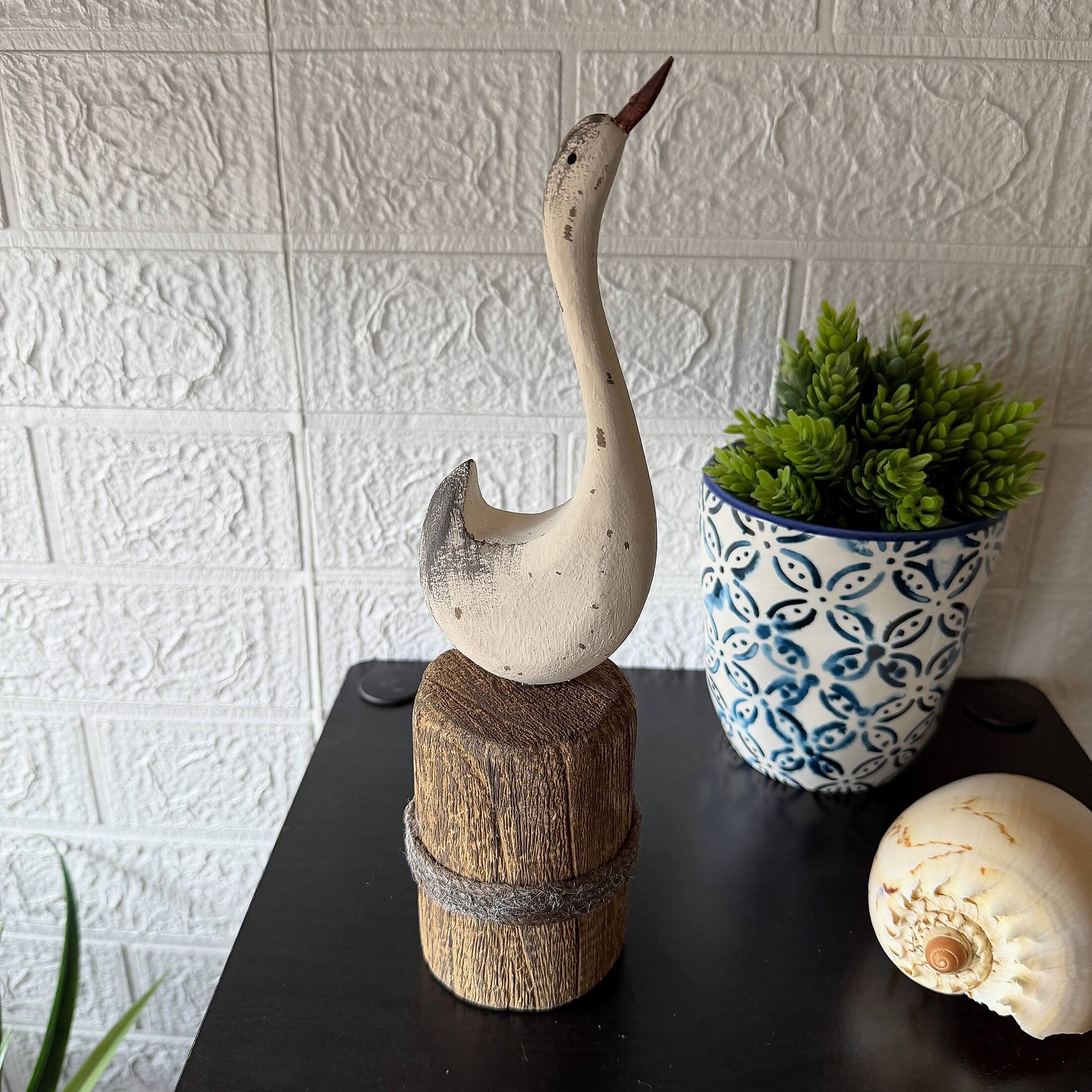 Alt View 3. Things2Die4 - Decorative Wood Swan Figurine Distressed White Coastal Dock Piling 10.75 Inch - White.