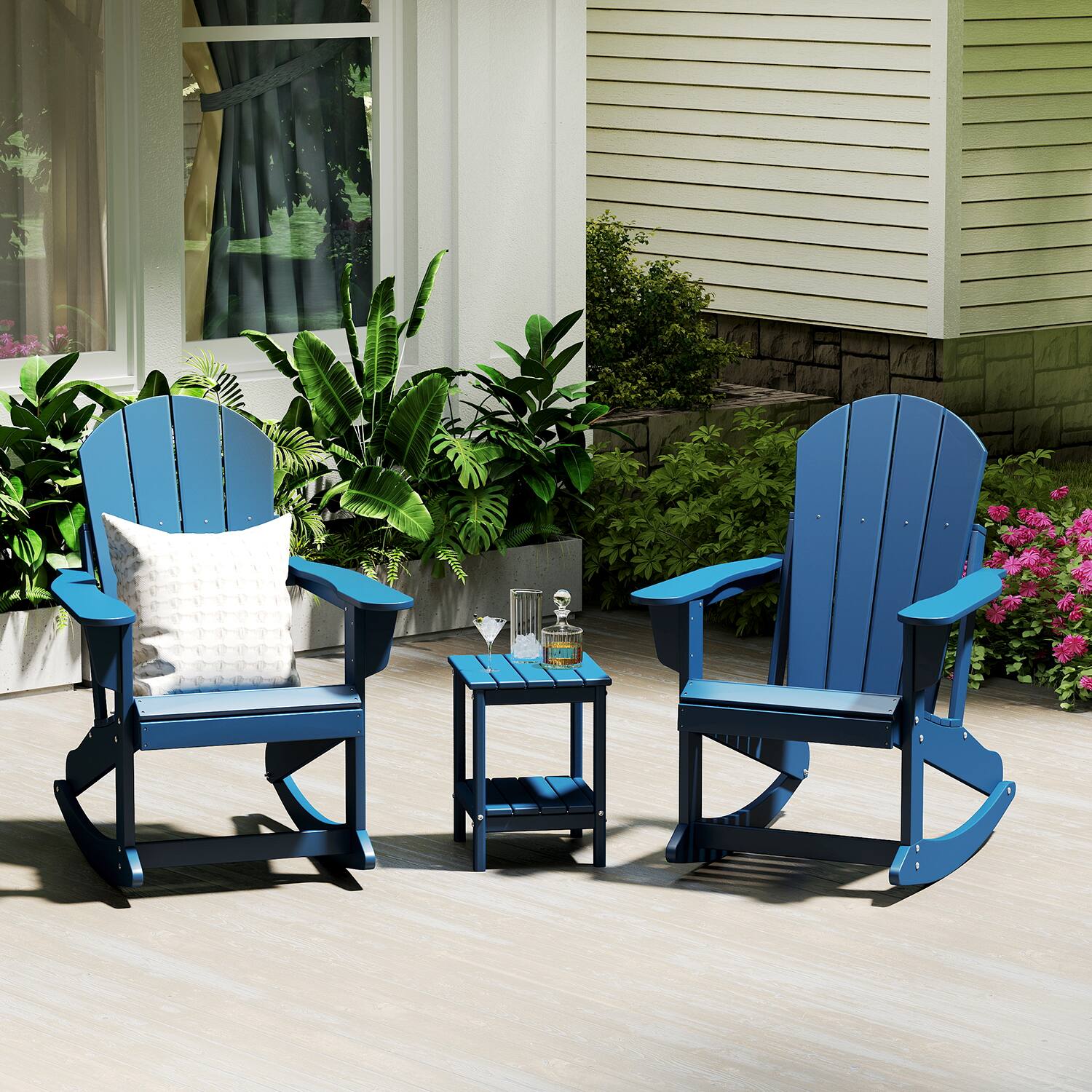 Alt View 1. FODINGHILL - Adirondack Rocking Chair Set of 2, All weather Outdoor Chair for Patio & Garden - Blue.