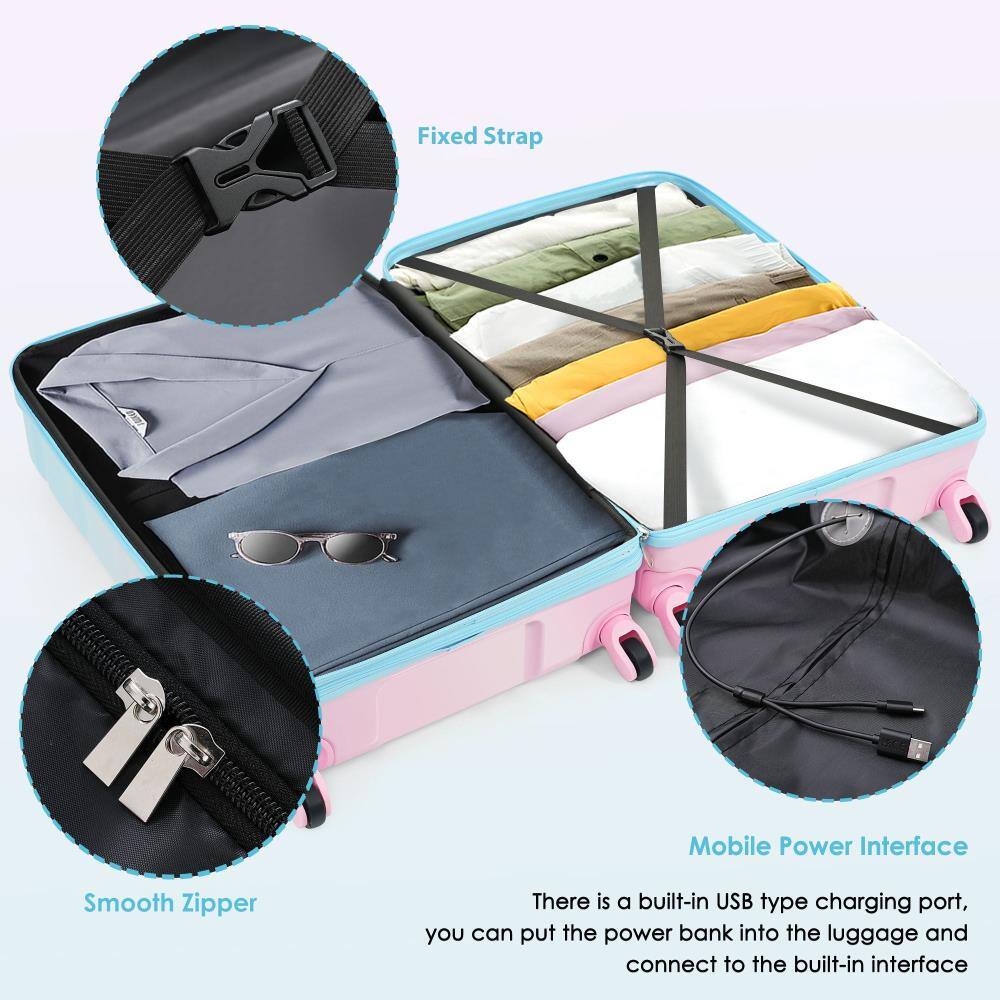 Fixed Strap  
Smooth Zipper  
Mobile Power Interface  

There is a built-in USB type charging port, you can put the power bank into the luggage and connect to the built-in interface