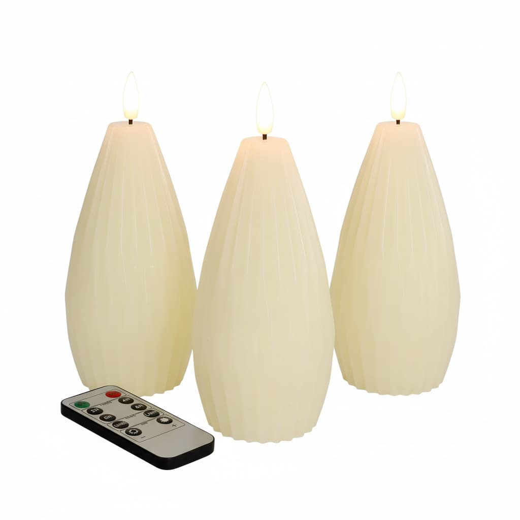 Front. FINEAK - 3 Pack Ivory Irregular Flameless Candles: Remote & Timer, Real Wax Flicker, Battery Operated, for Home Party, Wedding - ‎Ivory.