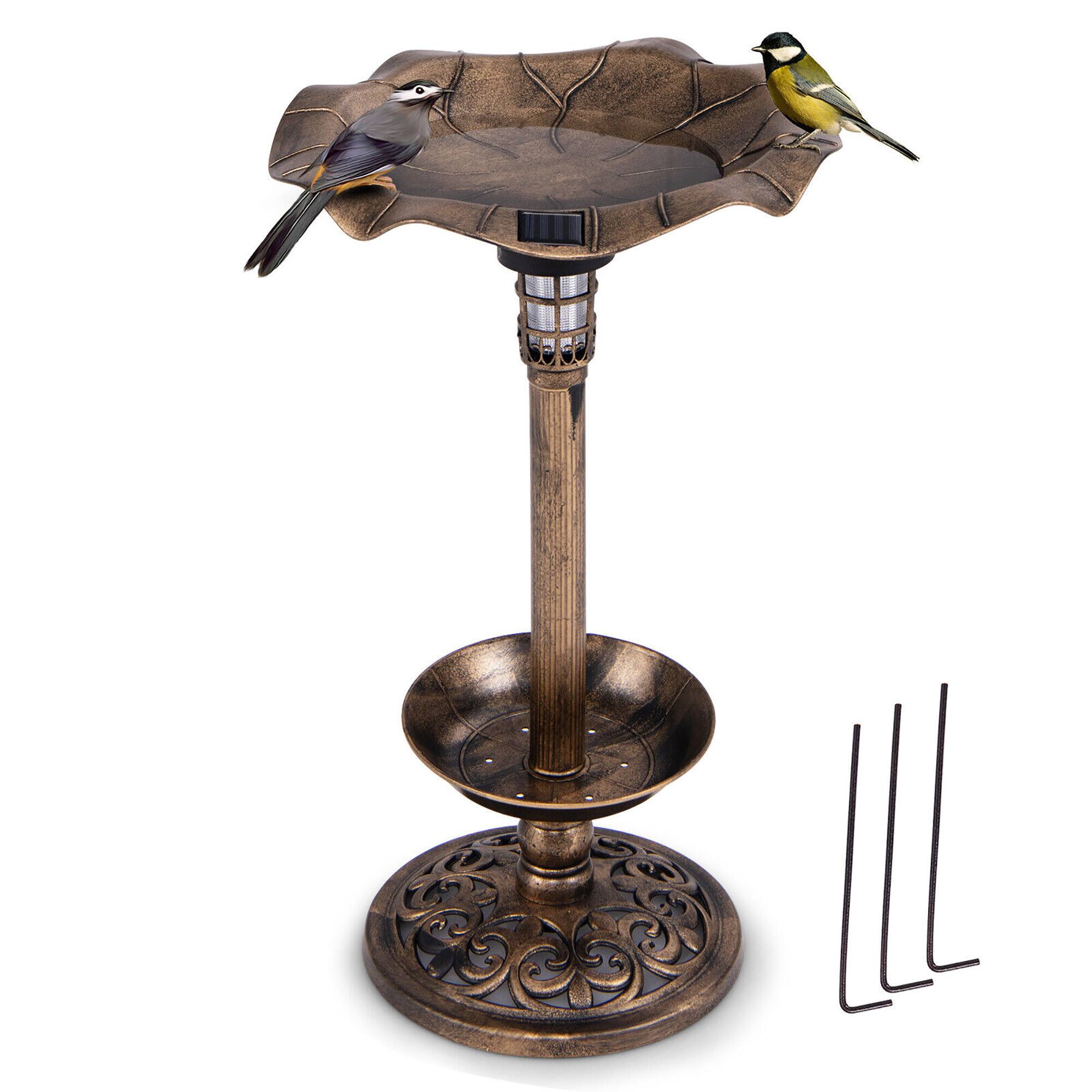 Alt View 9. Gymax - Gymax Solar Bird Bath Standing Pedestal Birdbath & Feeder Combo w/ Lotus Leaf Bowl Antique Bronze - Antique Bronze.