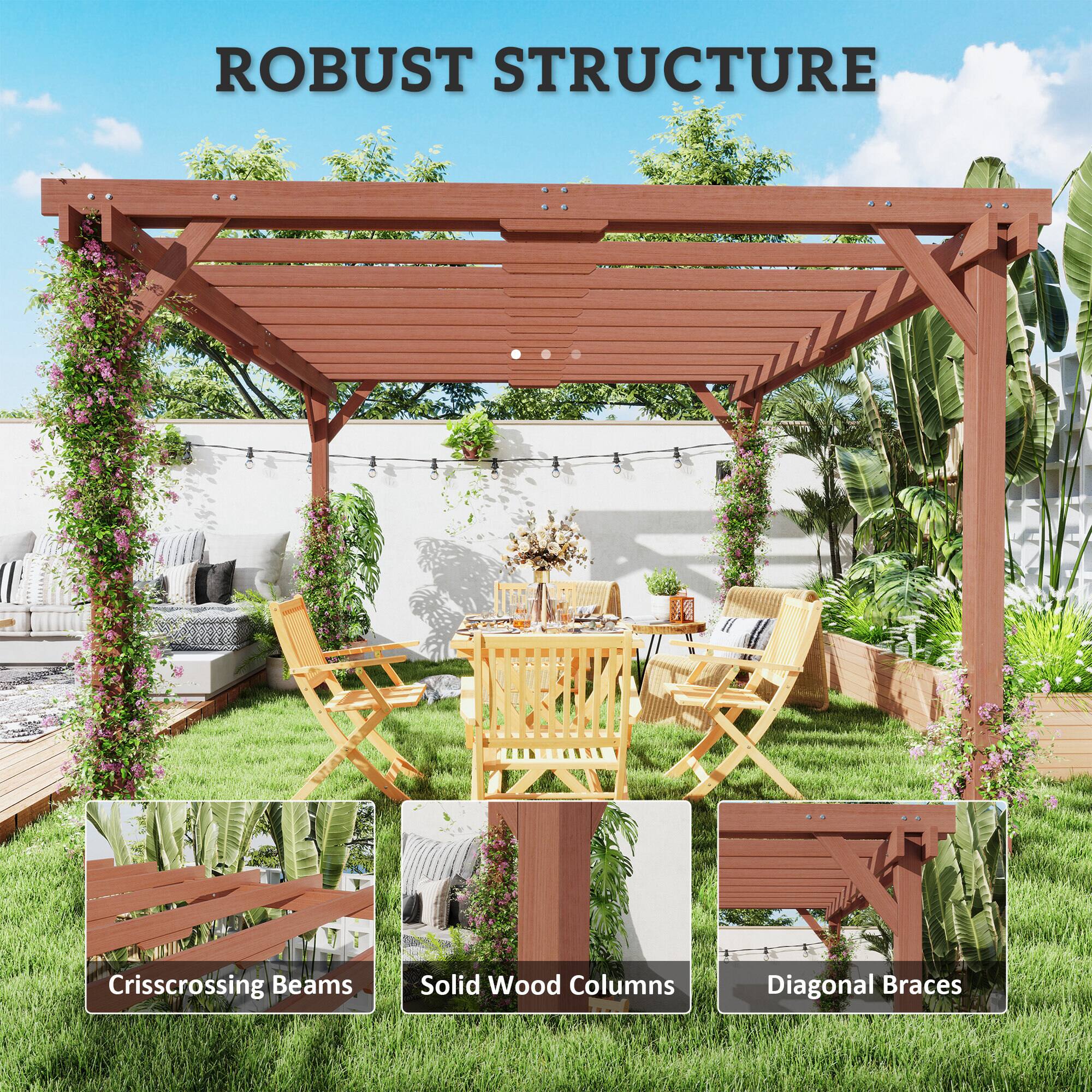 ROBUST STRUCTURE

Crisscrossing Beams
Solid Wood Columns
Diagonal Braces