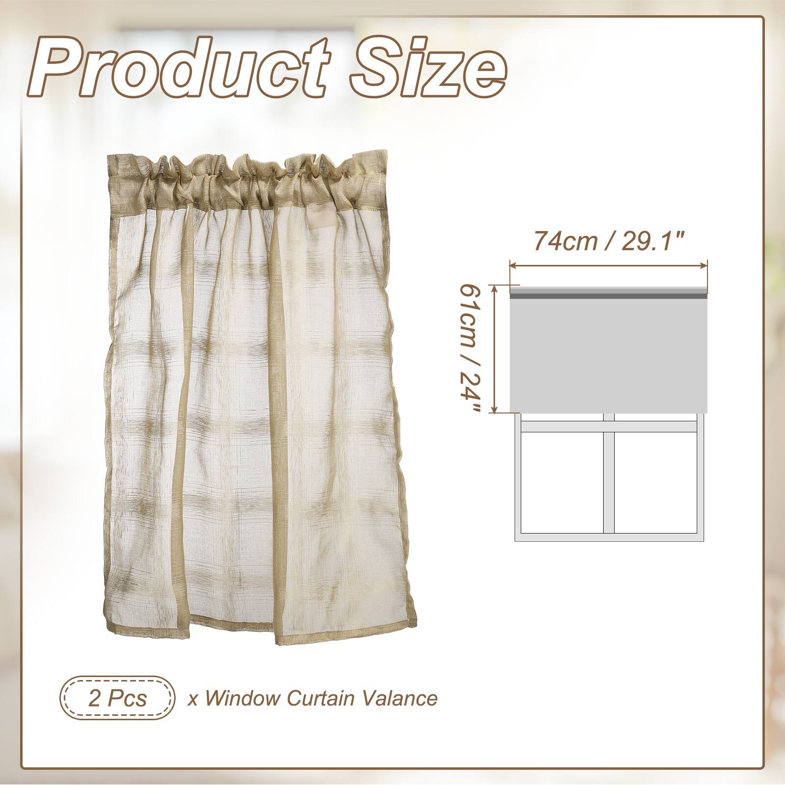 Product Size: 74cm / 29.1" x 61cm / 24"  
2 Pcs x Window Curtain Valance