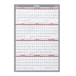 Staples - 2026 36" x 24" Yearly Wall Calendar, (ST53903-26) - White/Red/Gray