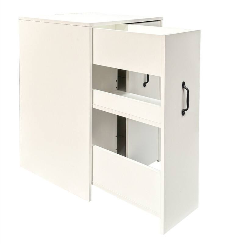 Alt View 5. HTUTWOO - Pull Out Mobile Dust Proof File Cabinet with Wheels -3 Tier Wooden Floor Standing Bookcase with Slide Out Drawer Storage - White.
