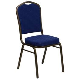 Emma + Oliver - Crown Back Stacking Banquet Dining Chair - Navy Blue Patterned Fabric/Gold Vein Frame
