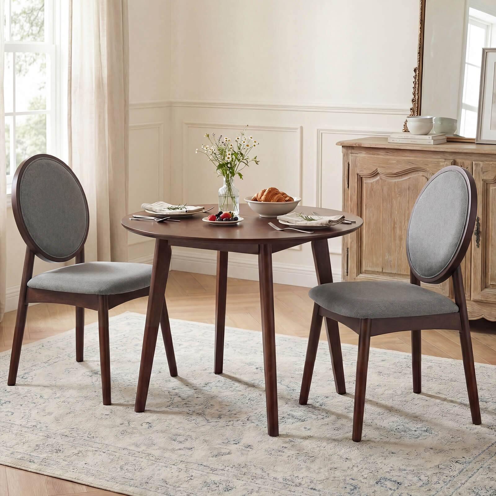 Alt View 3. Costway - Costway Dining Chairs Set of 4, Upholstered Linen Fabric Side Chairs with Round Backrest - Gray.