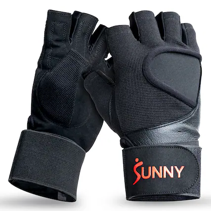 Front. Sunny Health & Fitness - Weightlifting Gloves, Small, with Built-In Wrist Compression, Padded Palm & Enhanced Grip for Strength Training - Black.