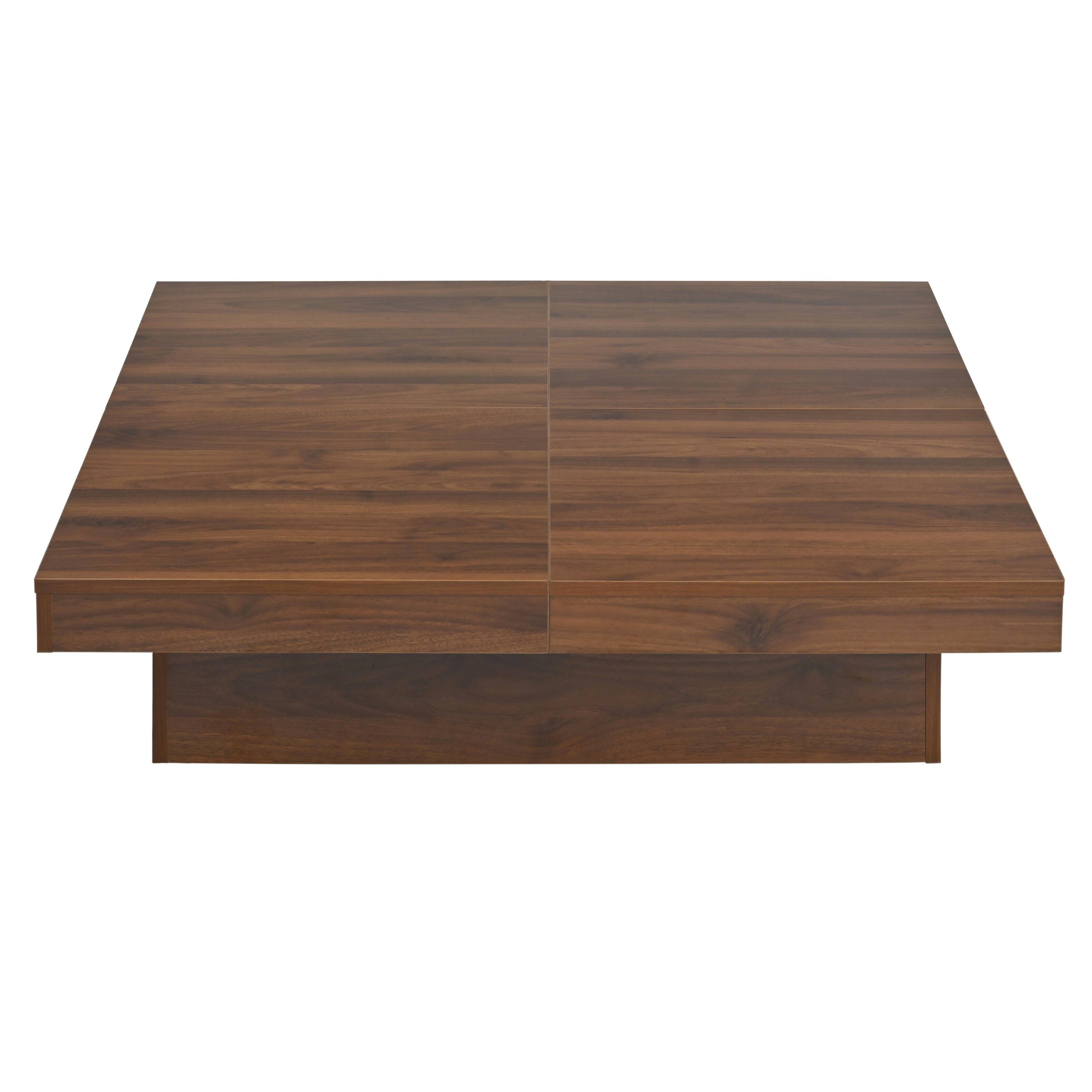 Angle. Lirago - 39" Square Veneer Coffee Table with Sliding Top Design Sliding Top with Storage Hidden Storage Drawer and Ample Storage - Brown.