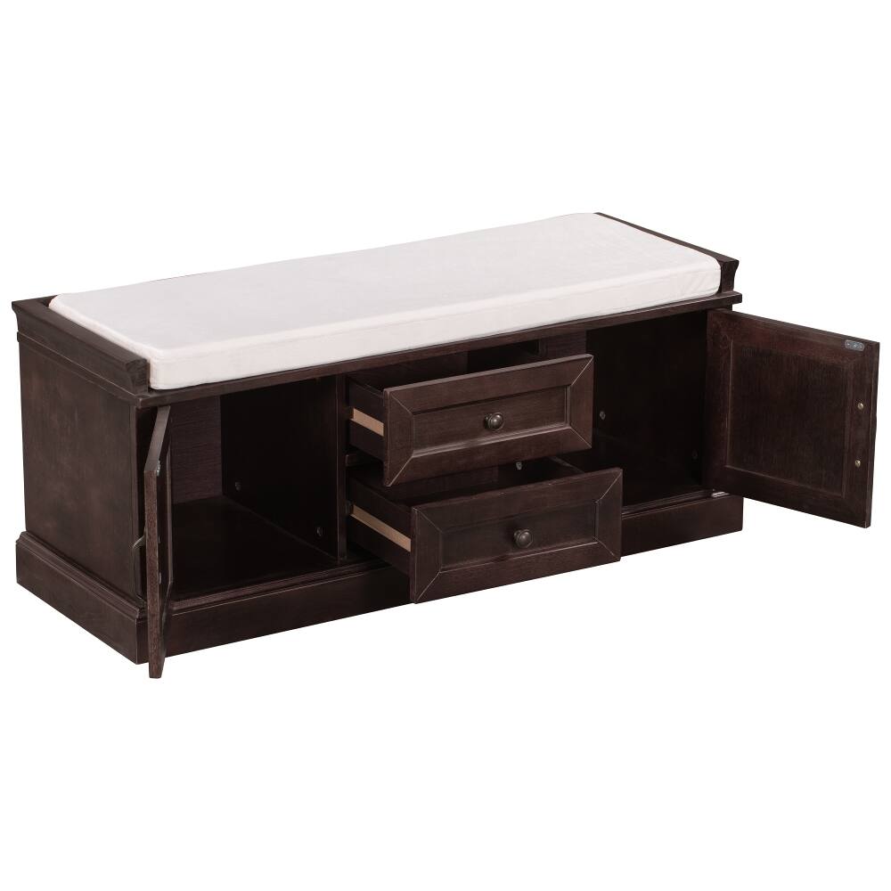 Back. Ropilly - Ropilly Espresso Storage Bench with Cushion, Entryway Shoe Bench with Drawers and Cabinets, Wood Mudroom Seating - Espresso.