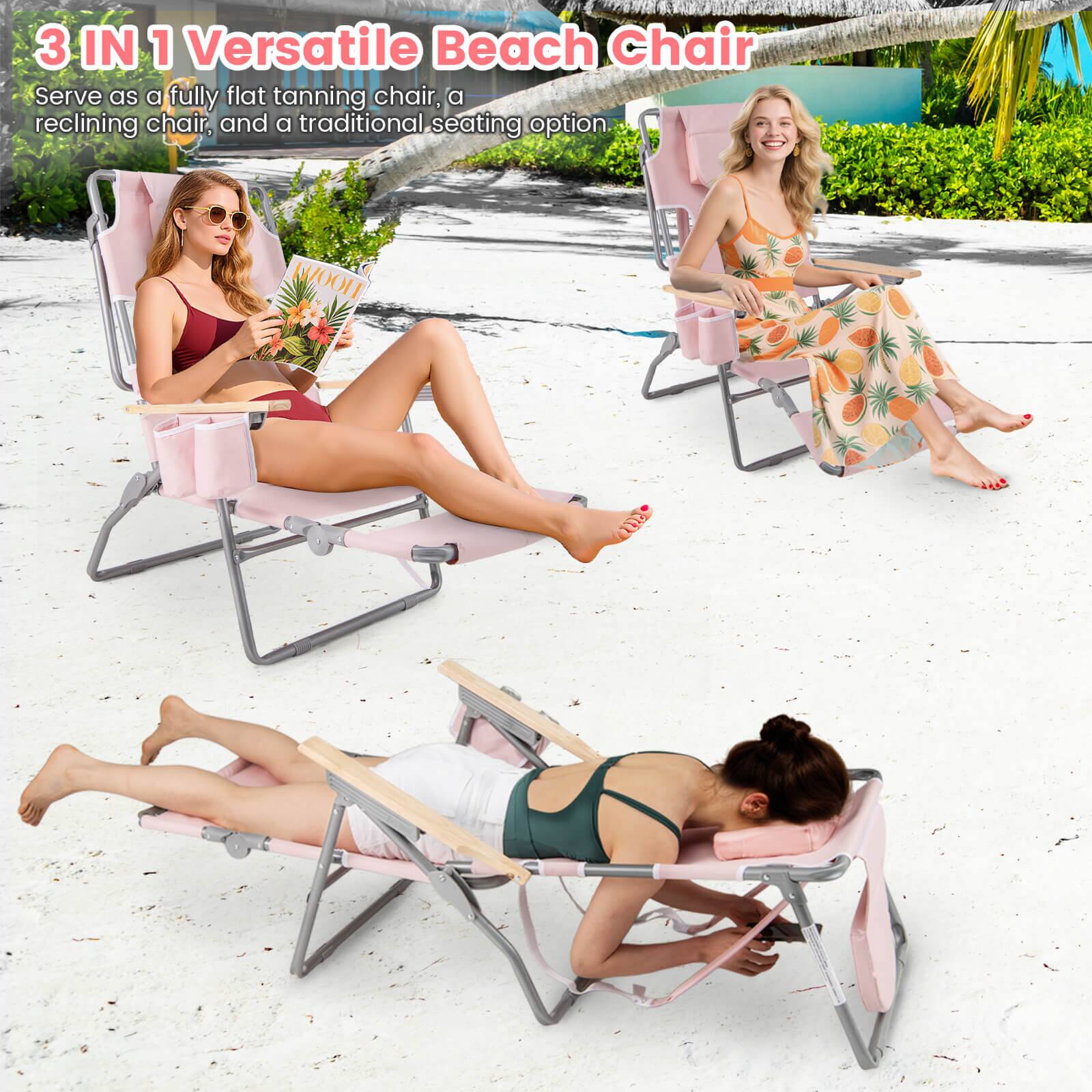 3 IN 1 Versatile Beach Chair

Serve as a fully flat tanning chair, a reclining chair, and a traditional seating option.