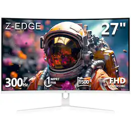 Z-Edge - 27 inch 1080P Full HD 1920 x 1080 300Hz 1ms Curved Gaming Monitor - White