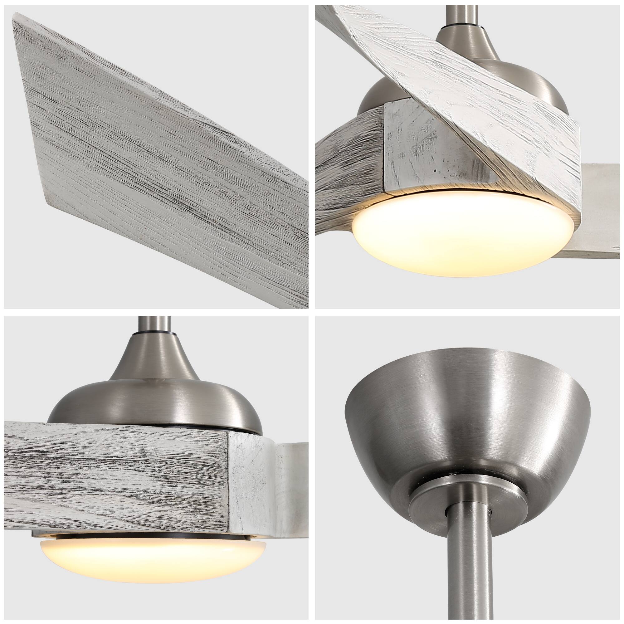 Alt View 4. Sofucor - 52'' Curved Solid Wood Ceiling Fan with LED Light and Remote Dimmable 6 Speeds/Quiet DC Grey Wood Bedroom Ceiling Fan - Nickel Grey Wood.