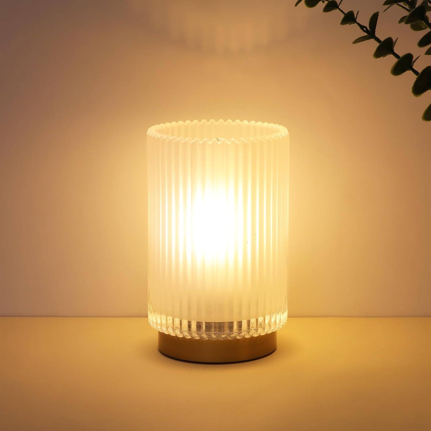 Alt View 5. Stamp n Camp - Battery Operated Lamp Cordless Table Lamp with Timer Desk Bedside Lamps with LED Warm Light Glass Table Lamp for... - Transparent-1.