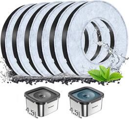 6-Pack Activated Carbon Replacement Filters for Pawtners 4.5L No-Spill Dog Bowls, Clean Fresh Pet Water - White