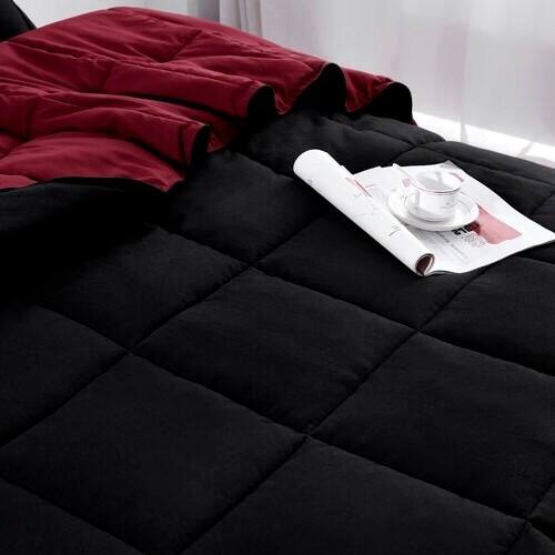 Angle. Hivvago - King/Cal King Traditional Microfiber Reversible 3 Piece Comforter Set in Black/Maroon - Black/Maroon.