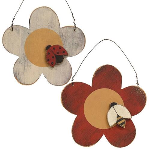 Front. BreeBe - *Distressed Wooden Flower & Bug Ornament 2 Asstd. - M.