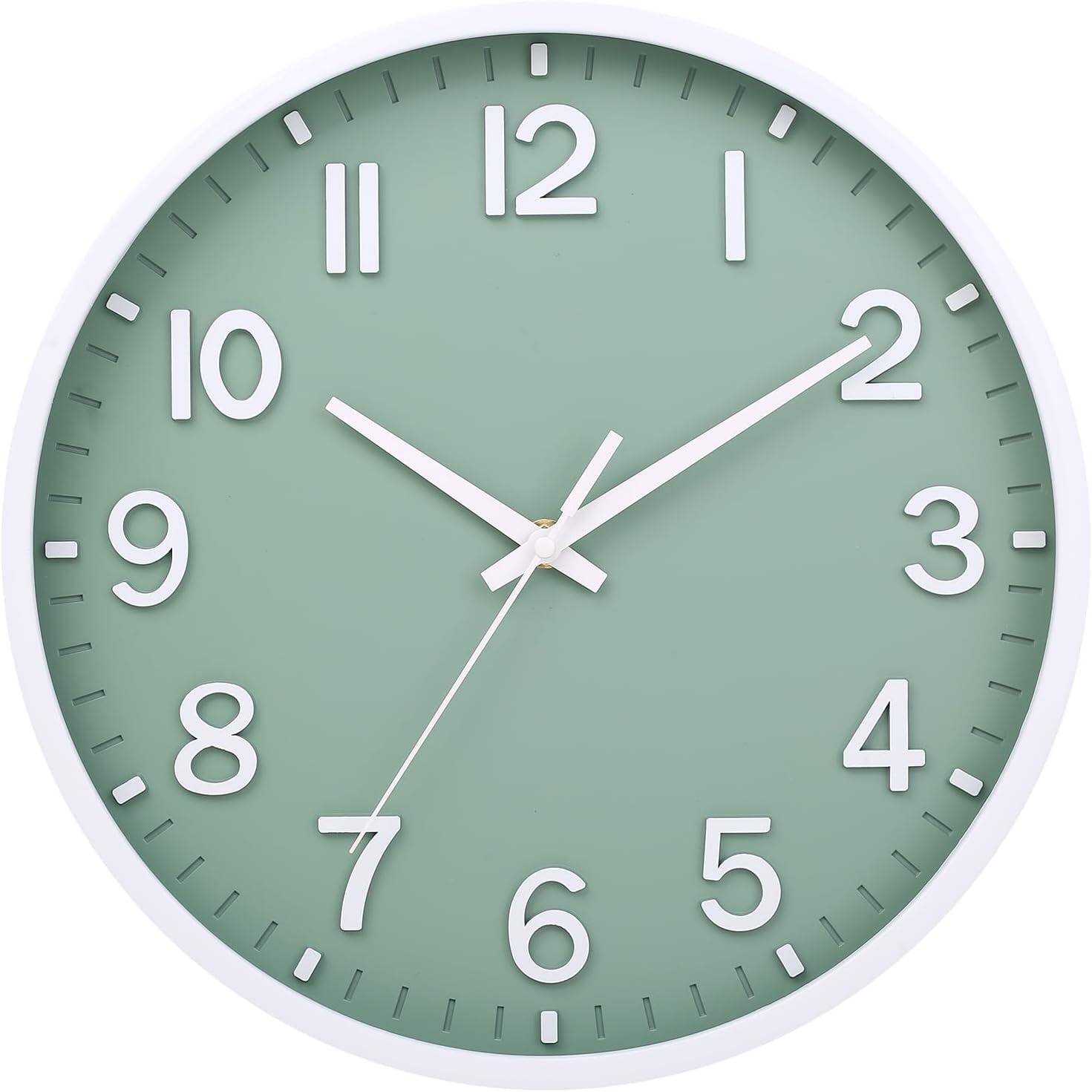 Front. Dazzed Corner - 8 inch Modern Wall Clock,Silent Non Ticking Wall Clock - Green.
