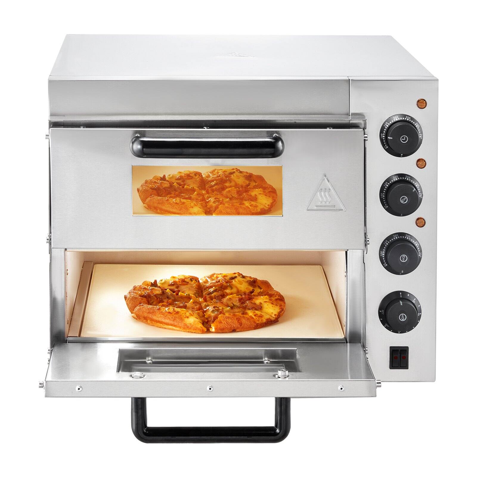 Alt View 9. Glintex - 14in Electric Pizza Oven Countertop, Adjustable Temp Control for Indoor Commercial Kitchen Use - Silver.