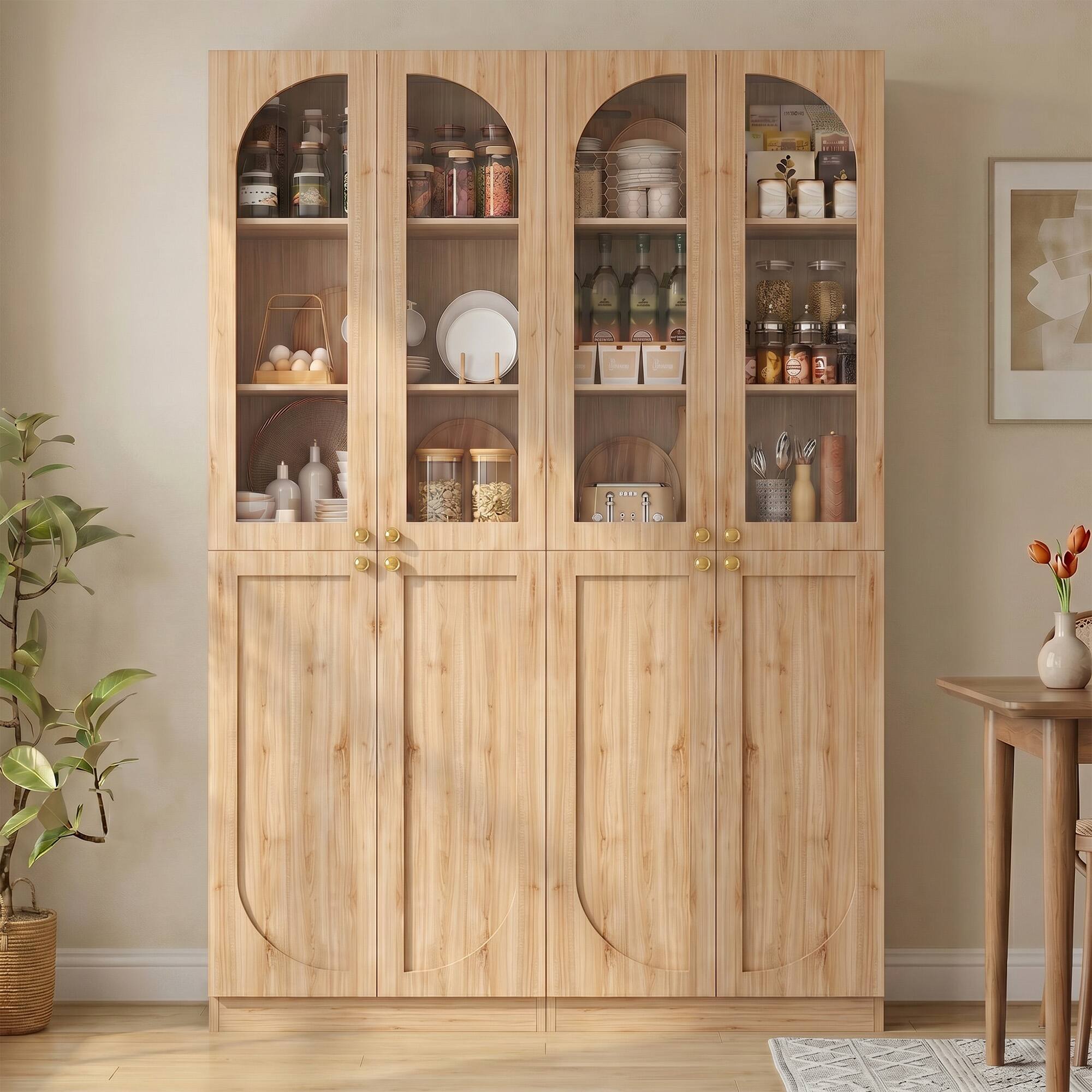 Alt View 2. Aheaplus - 47.2'' Wide 6-Tier Bathroom Storage Cabinet, Set of 2, with 8 Doors and Adjustable Shelves - Nature Oak.
