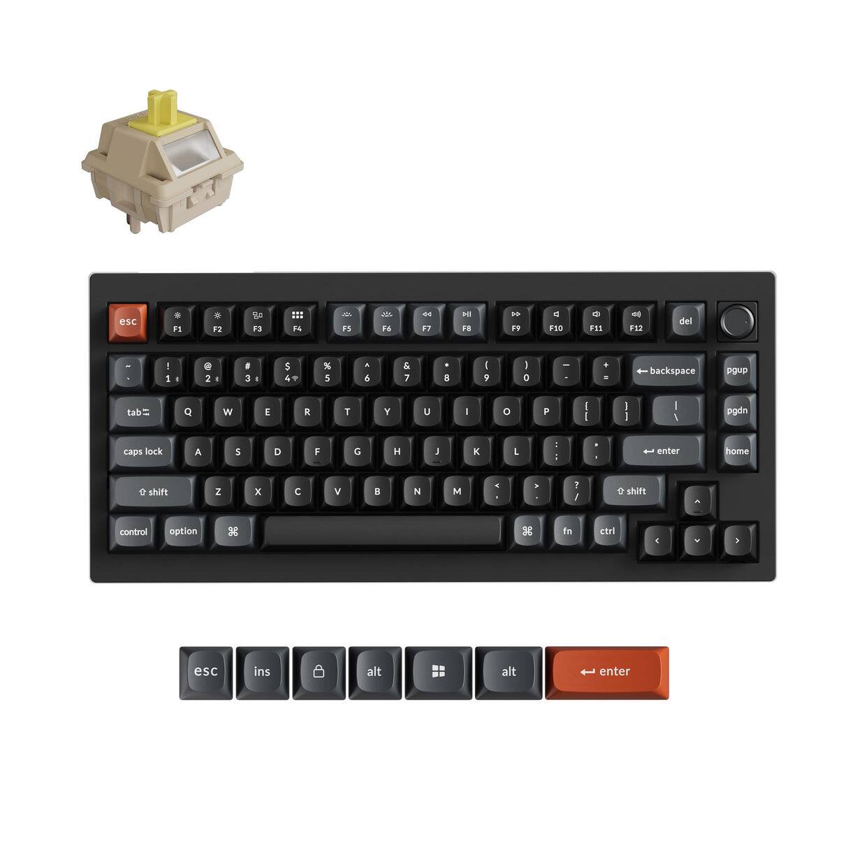 esc
F1
F2
F3
F4
F5
F6
F7
F8
F9
F10
F11
F12
del
! 1
@ 2
# 3
$ 4
% 5
^ 6
& 7
* 8
( 9
) 0
-
backspace
pgup
tab
Q
W
E
R
T
Y
U
I
O
P
[ {
] }
| \
pgdn
caps lock
A
S
D
F
G
H
J
K
L
: ;
" "
enter
home
shift
Z
X
C
V
B
N
M
, <
. >
? /
shift
control
option
fn
ctrl
esc
ins
alt
alt
enter