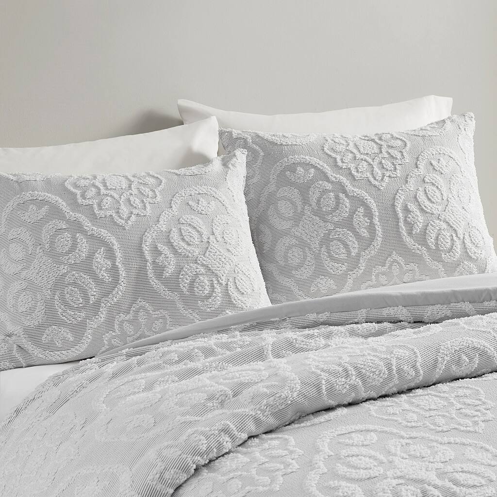 Alt View 2. Gracie Mills - Gracie Mills Woodward Shabby Chic Tufted Woven Medallion Duvet Cover Set - Grey/White.