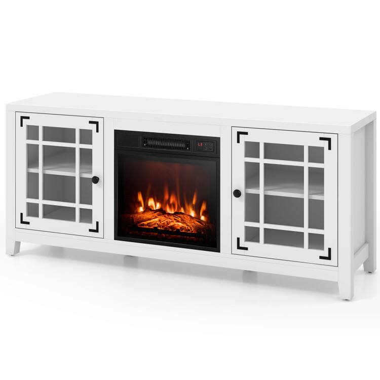 Front. SlickBlue - Fireplace TV Stand with Adjustable Shelves and Storage for Living Room - White.