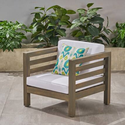 Front. Whisen - Outdoor Club Chair, Acacia Wood Patio Chair with Water-Resistant Cushion for Backyard, Garden and Porch - Gray|White.