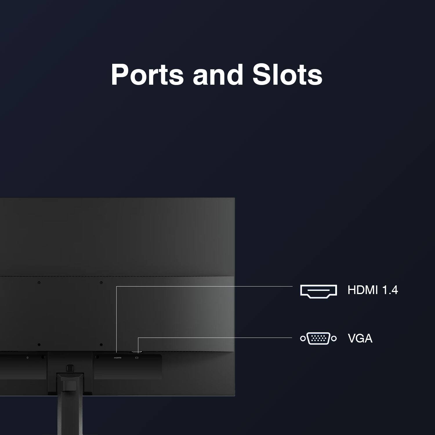 Ports and Slots

- HDMI 1.4
- VGA