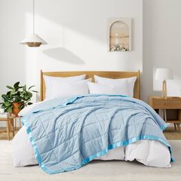 Peace Nest Hotel Quality Luxury All Season Jacquard Soft Bed Blanket with Satin Trim Cozy and Warm - Blue