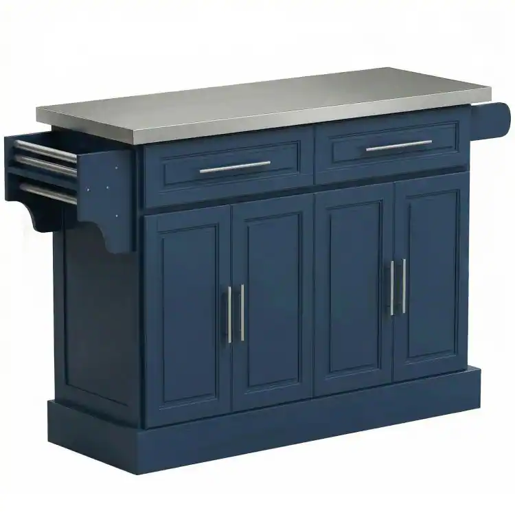 PULUZ Rolling Kitchen Island with Stainless Steel Top, 2 Drawers, Spice ...