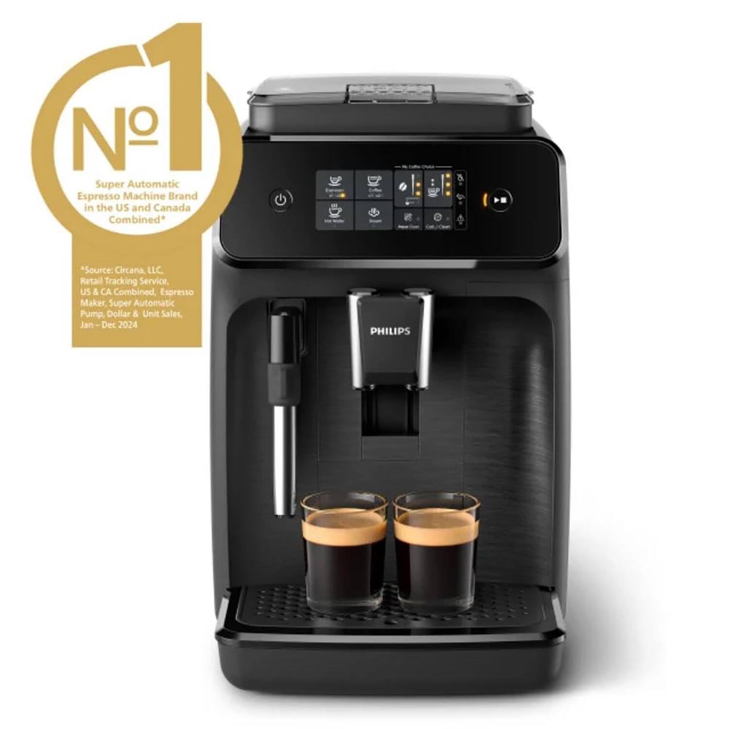 No. 1  
Super Automatic Espresso Machine Brand in the US and Canada Combined*  
"Source: Circana LLC Retail Tracking Service, US & CA Combined, Espresso Maker Super Automatic Pump, Dollar & Unit Sales, Jan - Dec 2024"  
PHILIPS