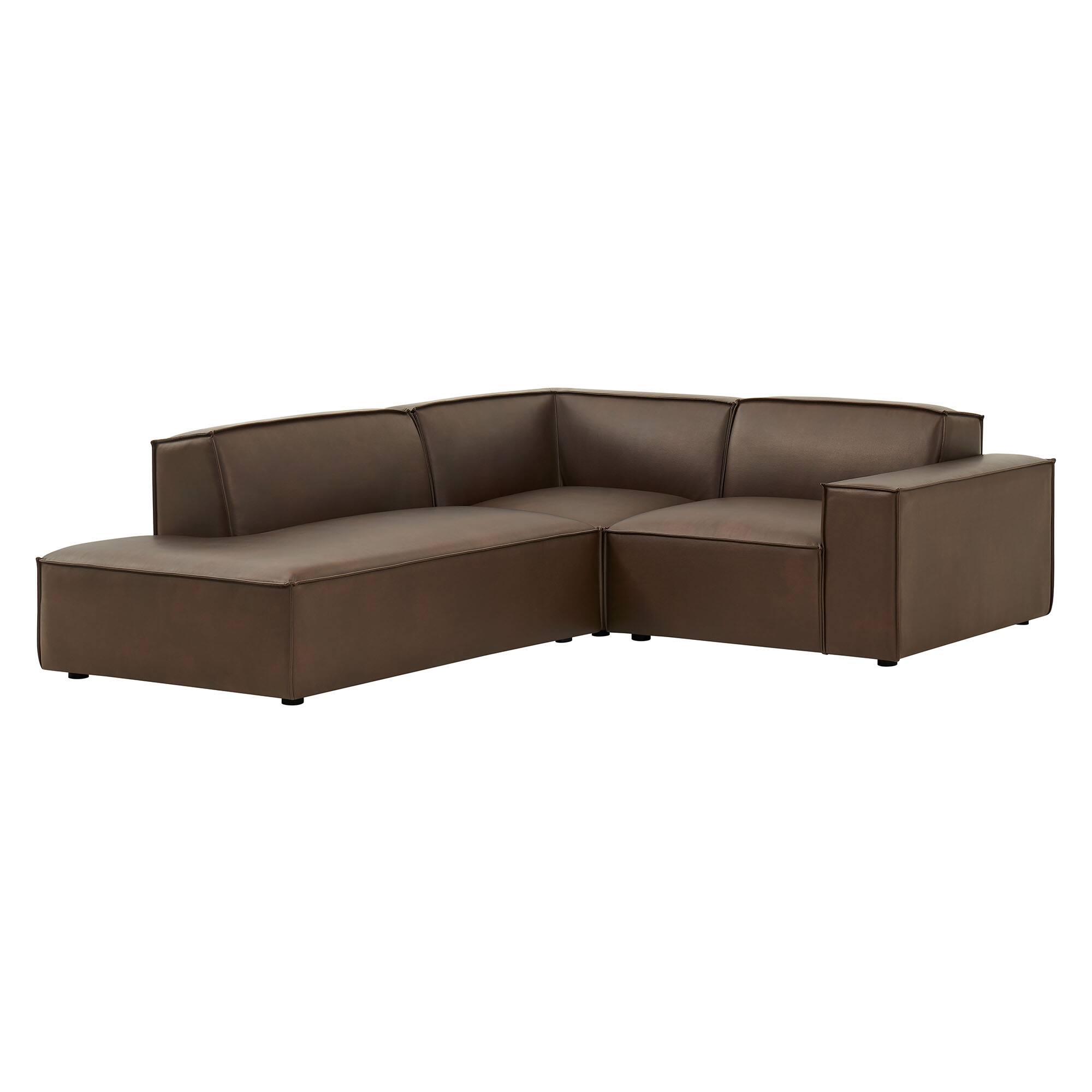 Front. Modway - Restore 3-Piece Vegan Leather Modular L-Shaped Sectional Sofa by Modway - Espresso.