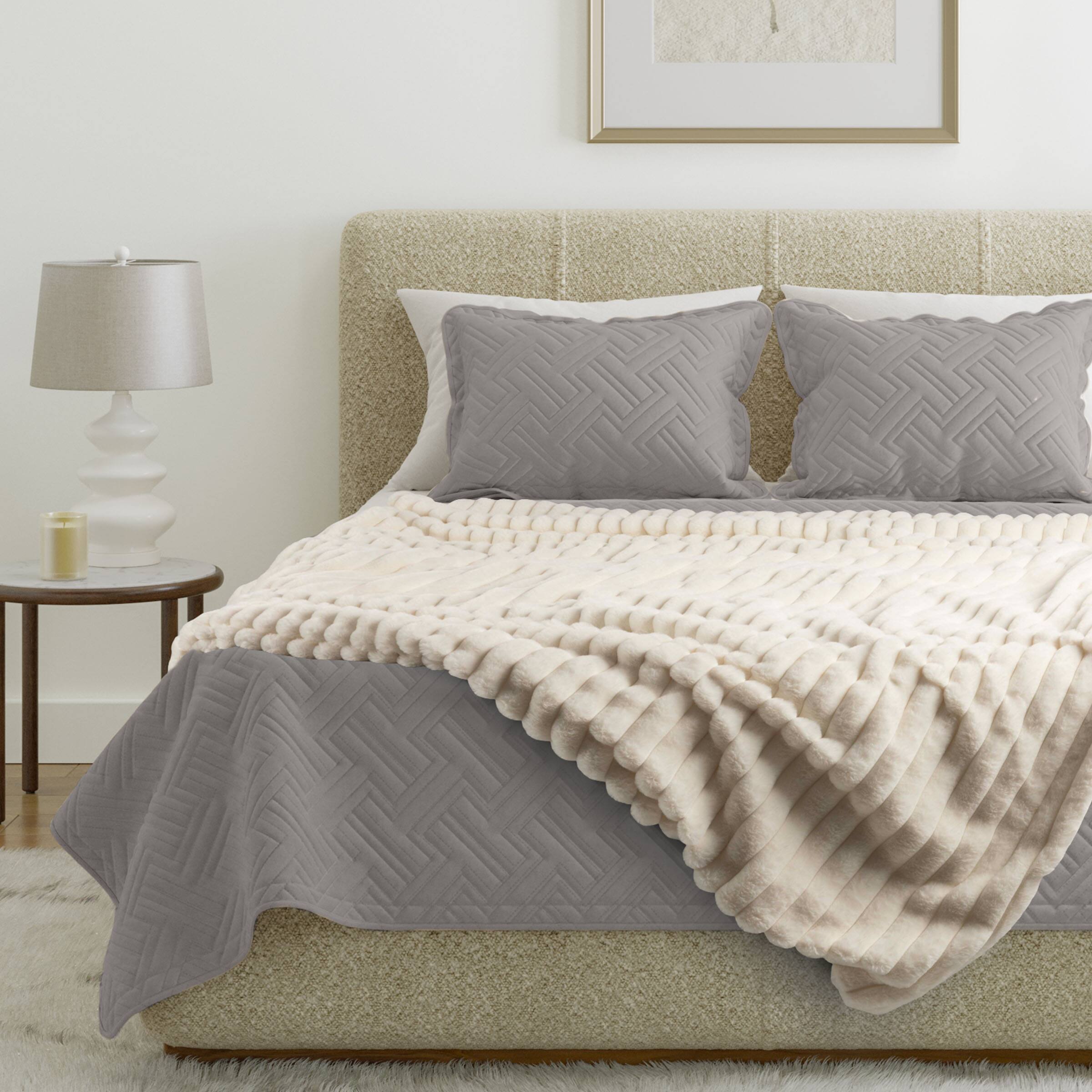 Left. Lavish Home - 60x70in Faux Fur Throw Blanket - Ivory.