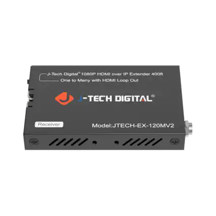 J-Tech Digital 1080P HDMI over IP Extender 400ft One to Many with HDMI Loop Out
J-TECH DIGITAL
Receiver
Model: JTECH-EX-120MV2
