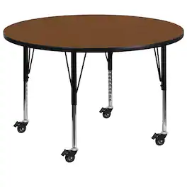 Flash Furniture - Wren Mobile 48'' Round Oak HP Laminate Activity Table - Height Adjustable Short Legs - Brown