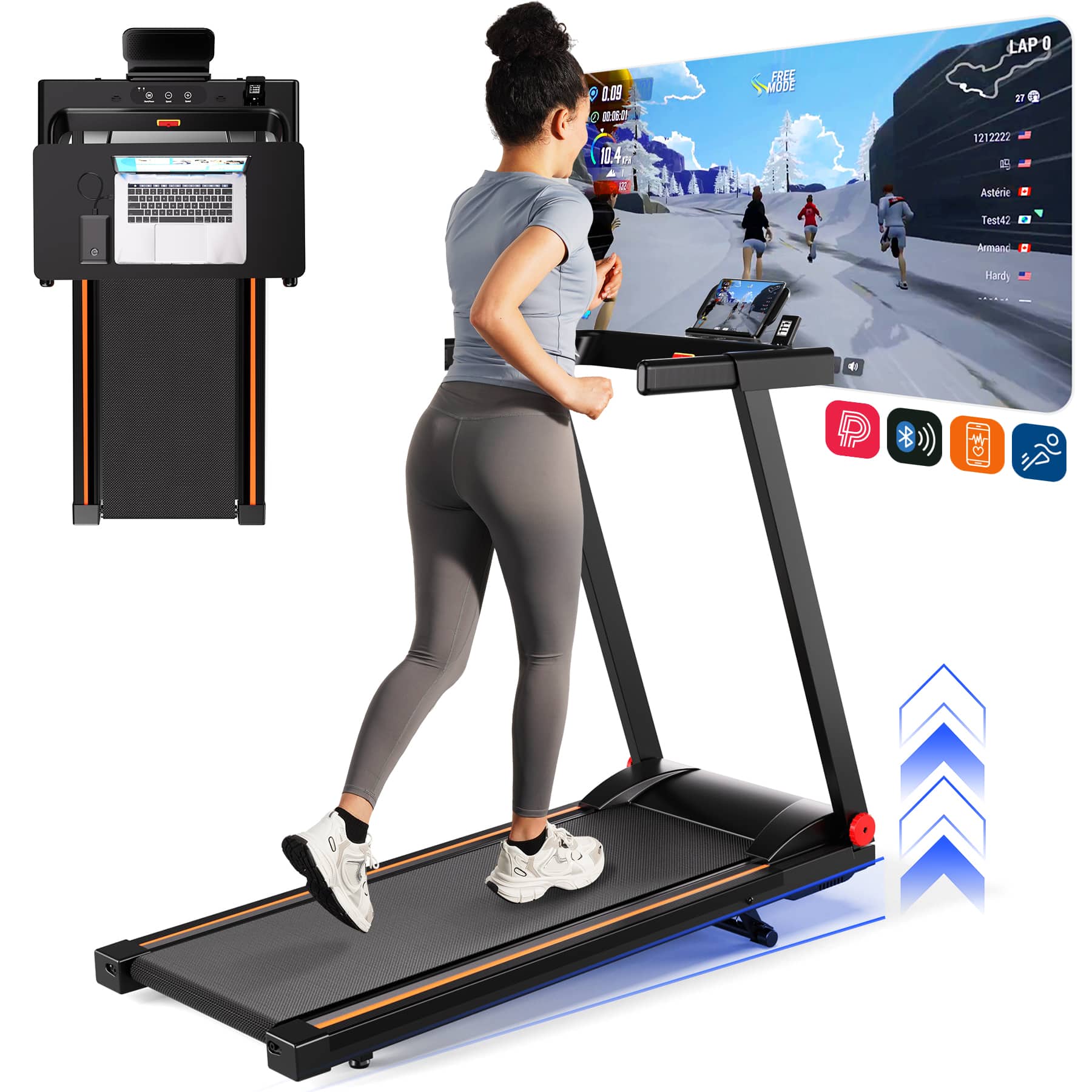 Superun - Folding 15 HP Small Treadmills for Home Portable Running Treadmill with Handles - Blackorange