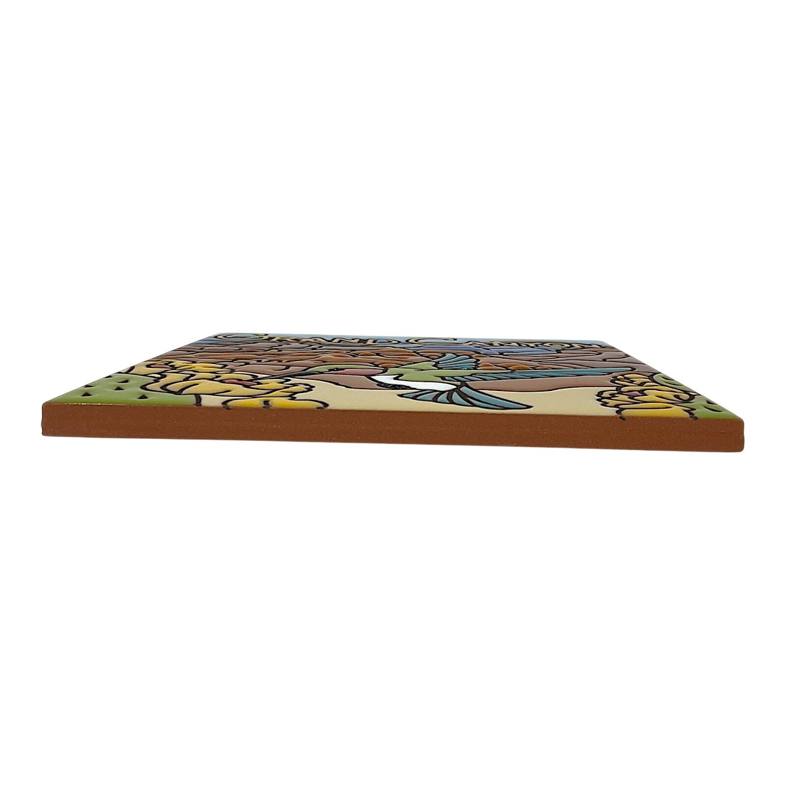 Back. Earthtones Tile - Earthtones Hummingbird at the Grand Canyon 6X6 Hand Glazed Southwest Decorative Tile or Kitchen Trivet - Multicolor.