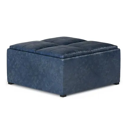 Front. Simpli Home - Avalon Square Coffee Table Storage Ottoman - Denim Blue.