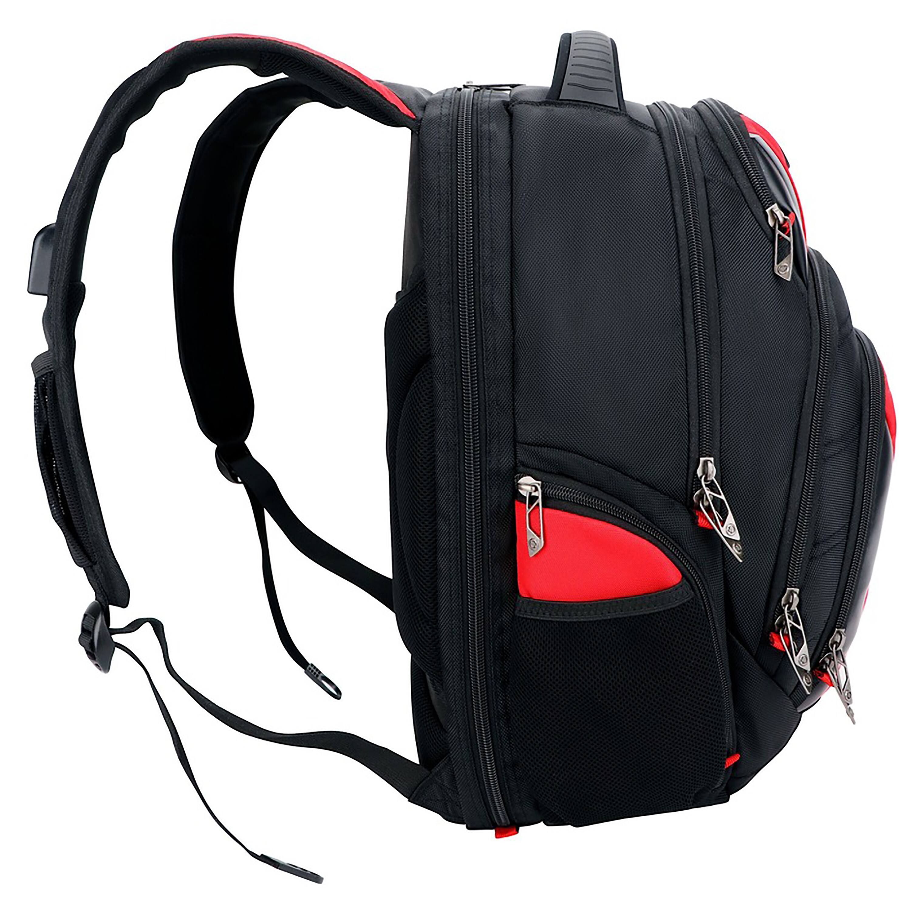 Alt View 11. Swissdigital Design - Anti Bacterial Travel Backpack - Red and Black.
