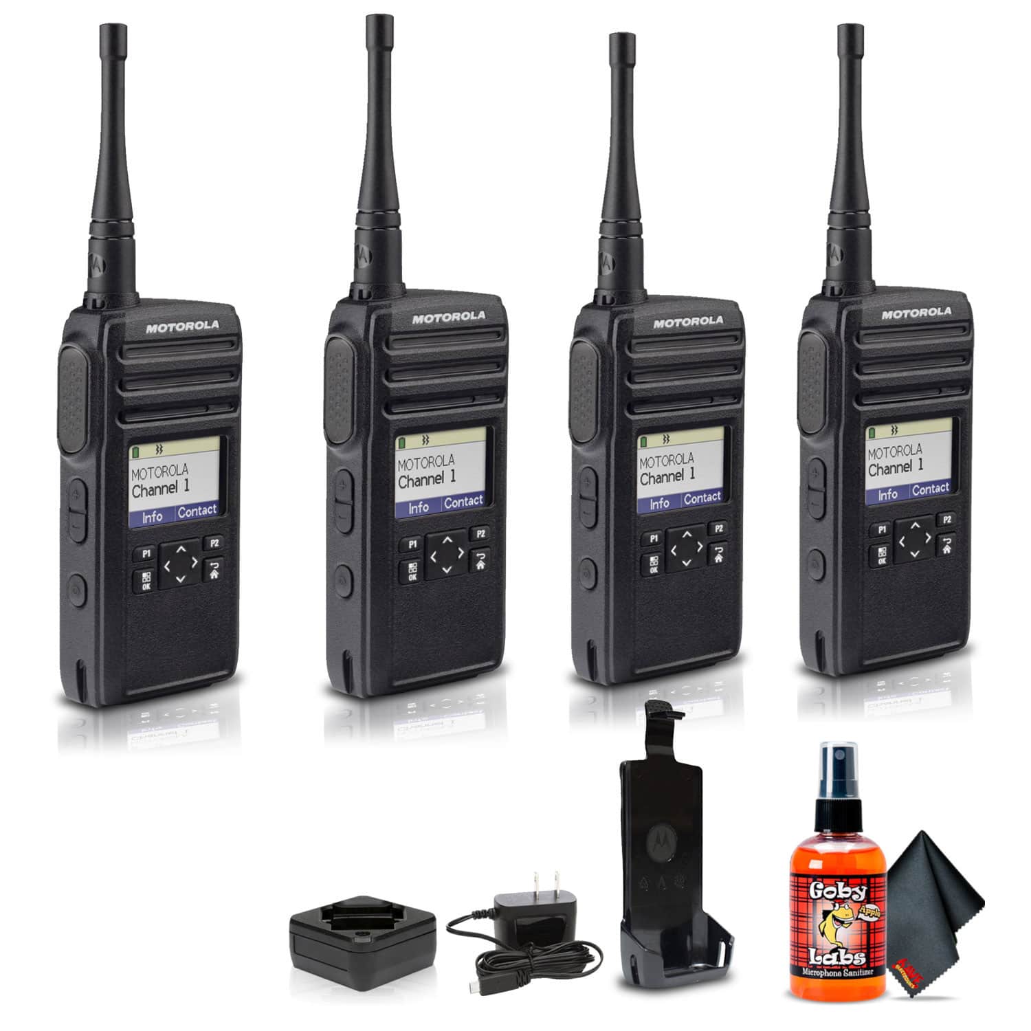Motorola Solutions - Motorola DTR700 900 MHz Digital 2-Way Radio (50 Channels) (4-Pack) with Cleaning Bundle - Black