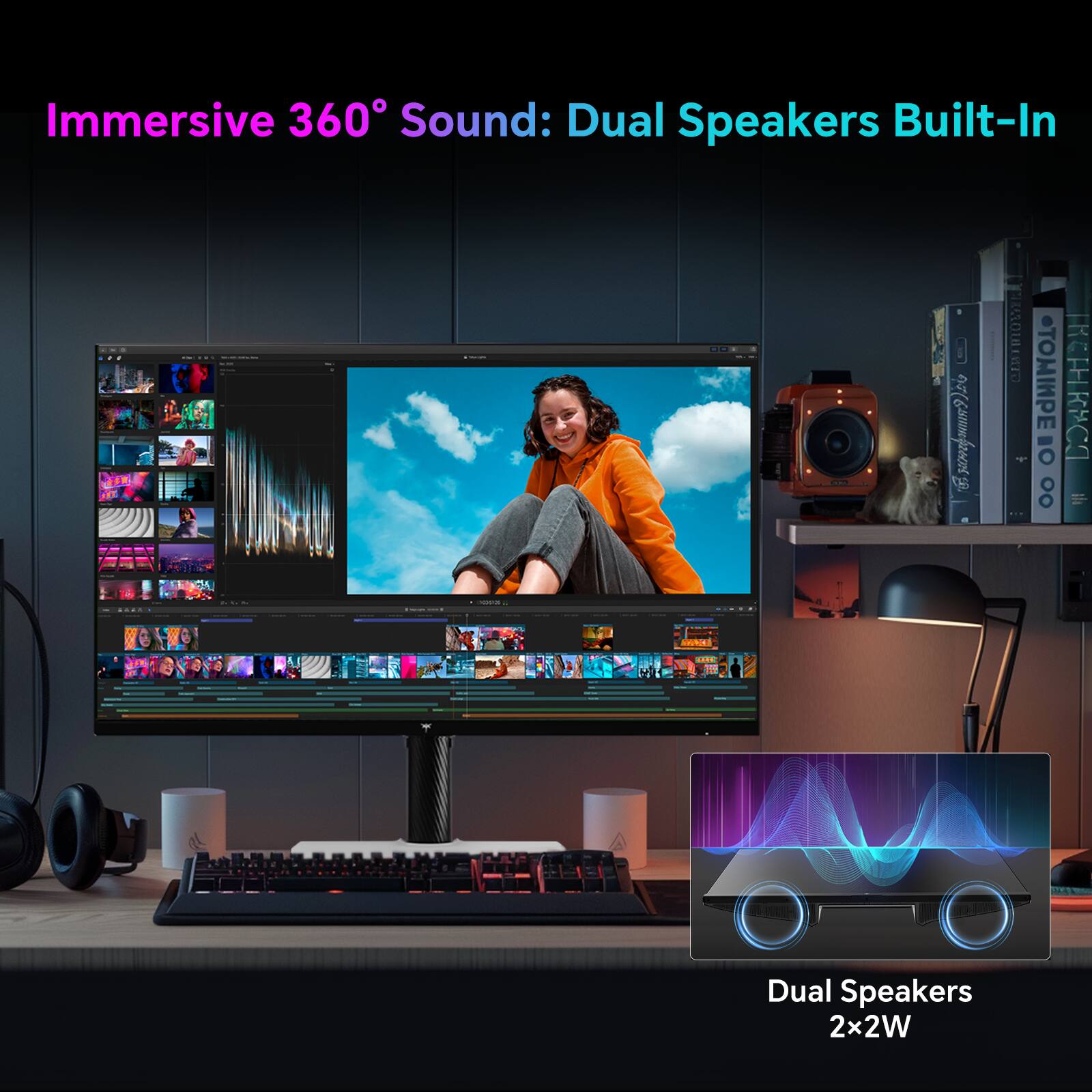 Immersive 360° Sound: Dual Speakers Built-In

Dual Speakers 2x2W