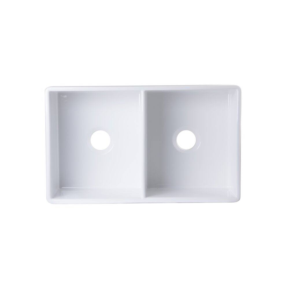 Alt View 2. Alfi - ALFI brand White 32 Fluted Apron Double Bowl Fireclay Farmhouse Kitchen Sink - White.