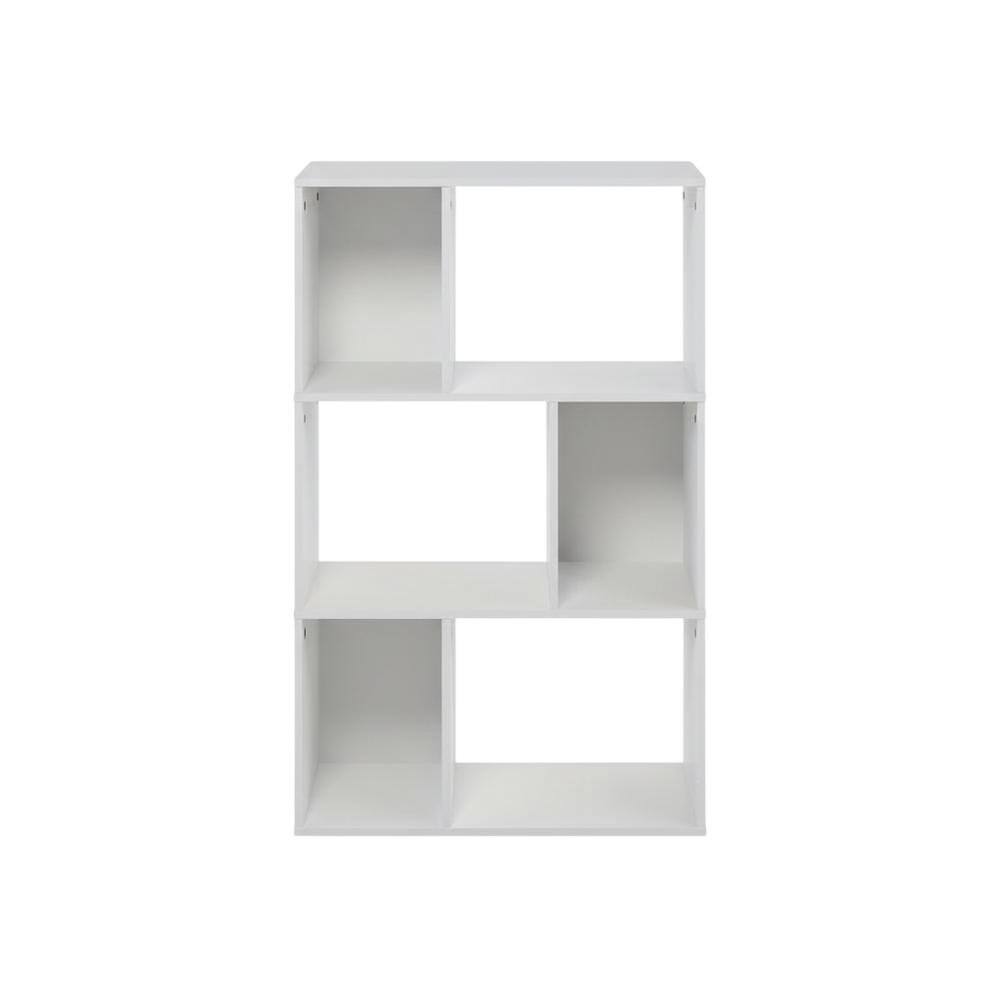 Back. FurniFact - Engineered Wood Bookcase with Open Shelves for Home Storage - White.