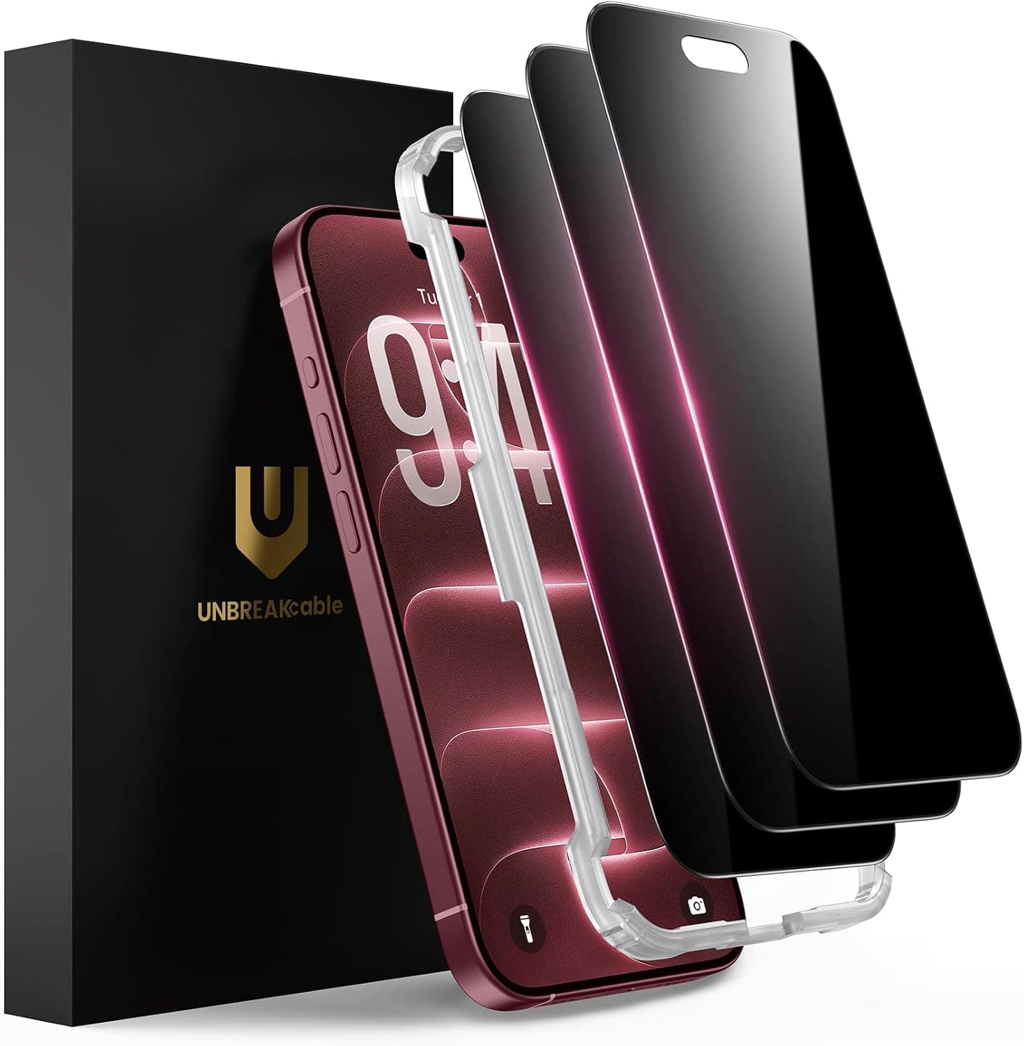 Front. UNBREAKcable - 3-Pack Privacy Screen Protector Tempered Glass for iPhone 18 Pro Max - Privacy.