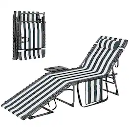 Outsunny - Outdoor Chaise Lounge Chair Tanning Chair with 5-Level Adjustable Back, Side Table, Pillow, Pocket - Blue and White