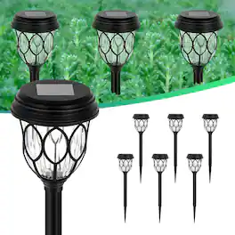 Oumilen - 6-Pack Solar Leaf Pattern Stake Lights 16In Outdoor LED Landscape Path Lights Warm White