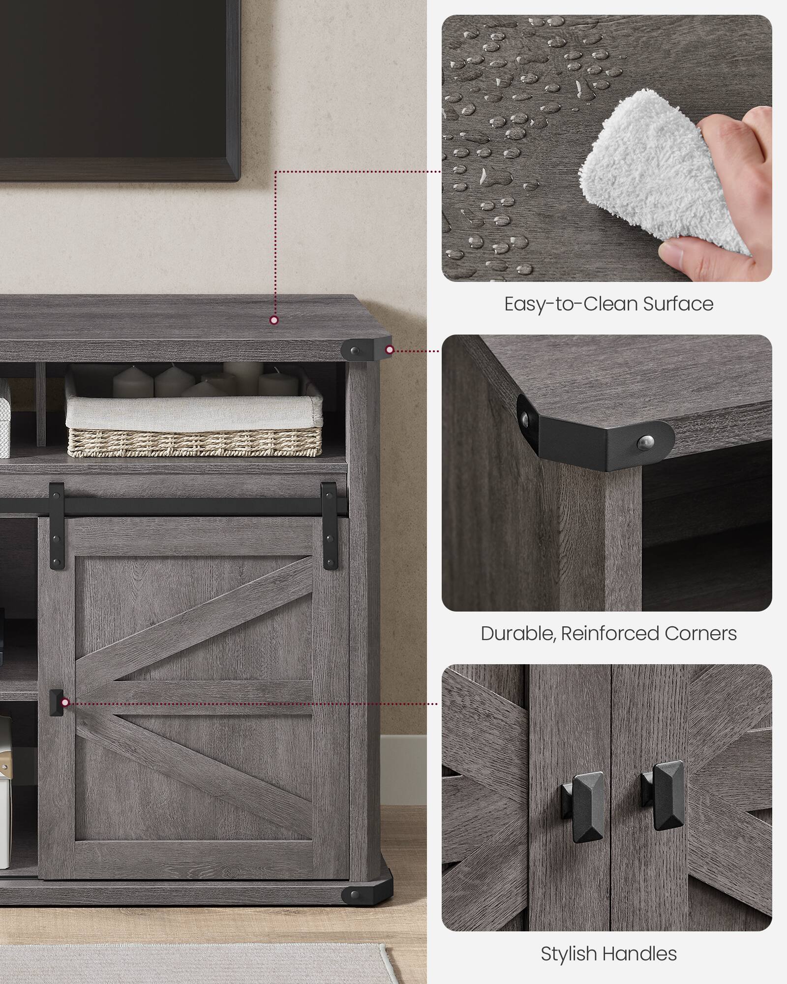 Easy-to-Clean Surface  
Durable, Reinforced Corners  
Stylish Handles