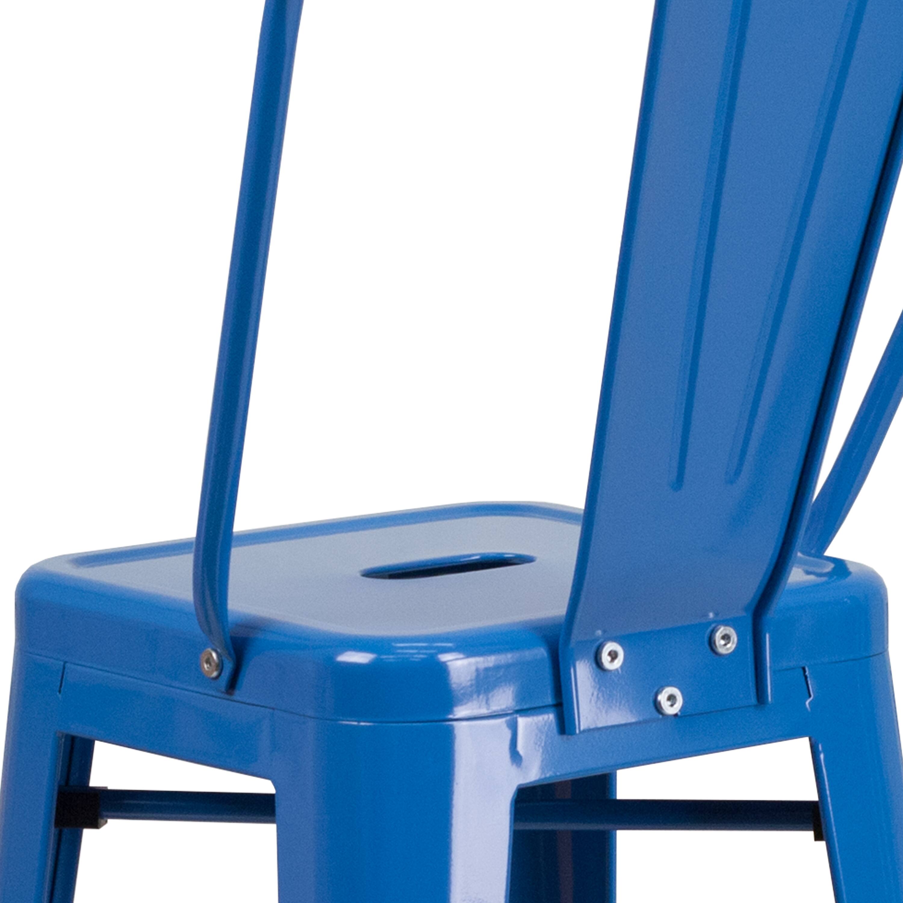 Alt View 9. Emma + Oliver - Commercial Grade 30"H Colorful Metal Indoor-Outdoor Barstool with Back - Blue.